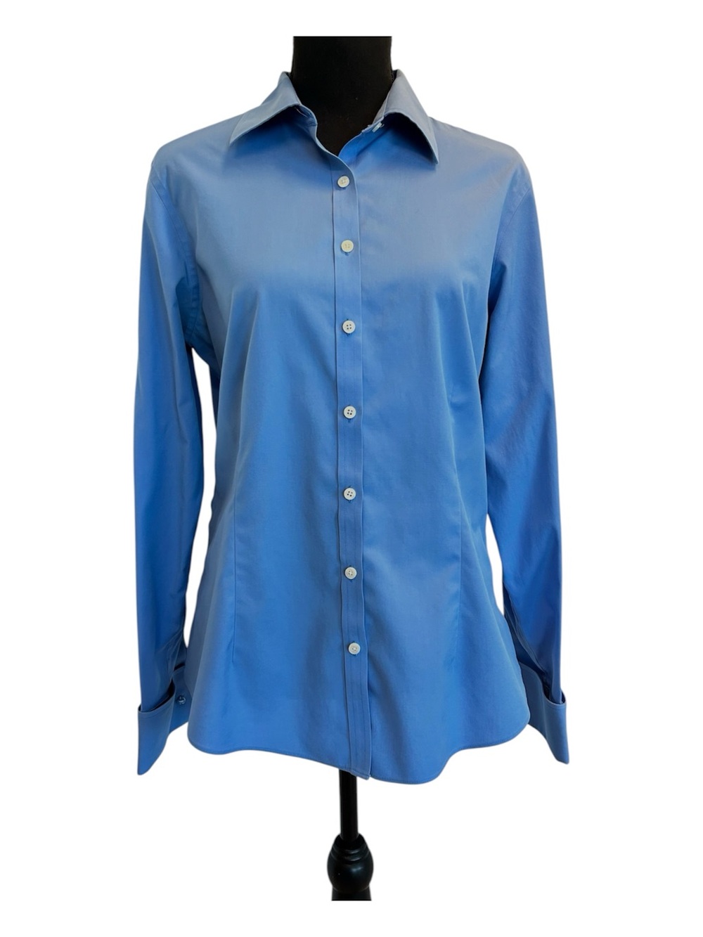 Denver Hayes Women’s blue fitted stretch button front Shirt casual Sz L NWOT